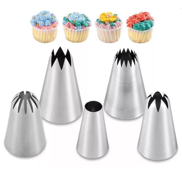 NEW five piece stainless steel pastry piping tips for cake decorating B191 - Picture 1 of 1
